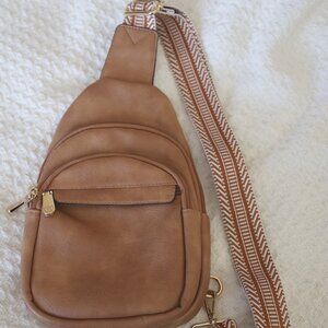 Small Sling Crossbody Bag - Camel Brown color